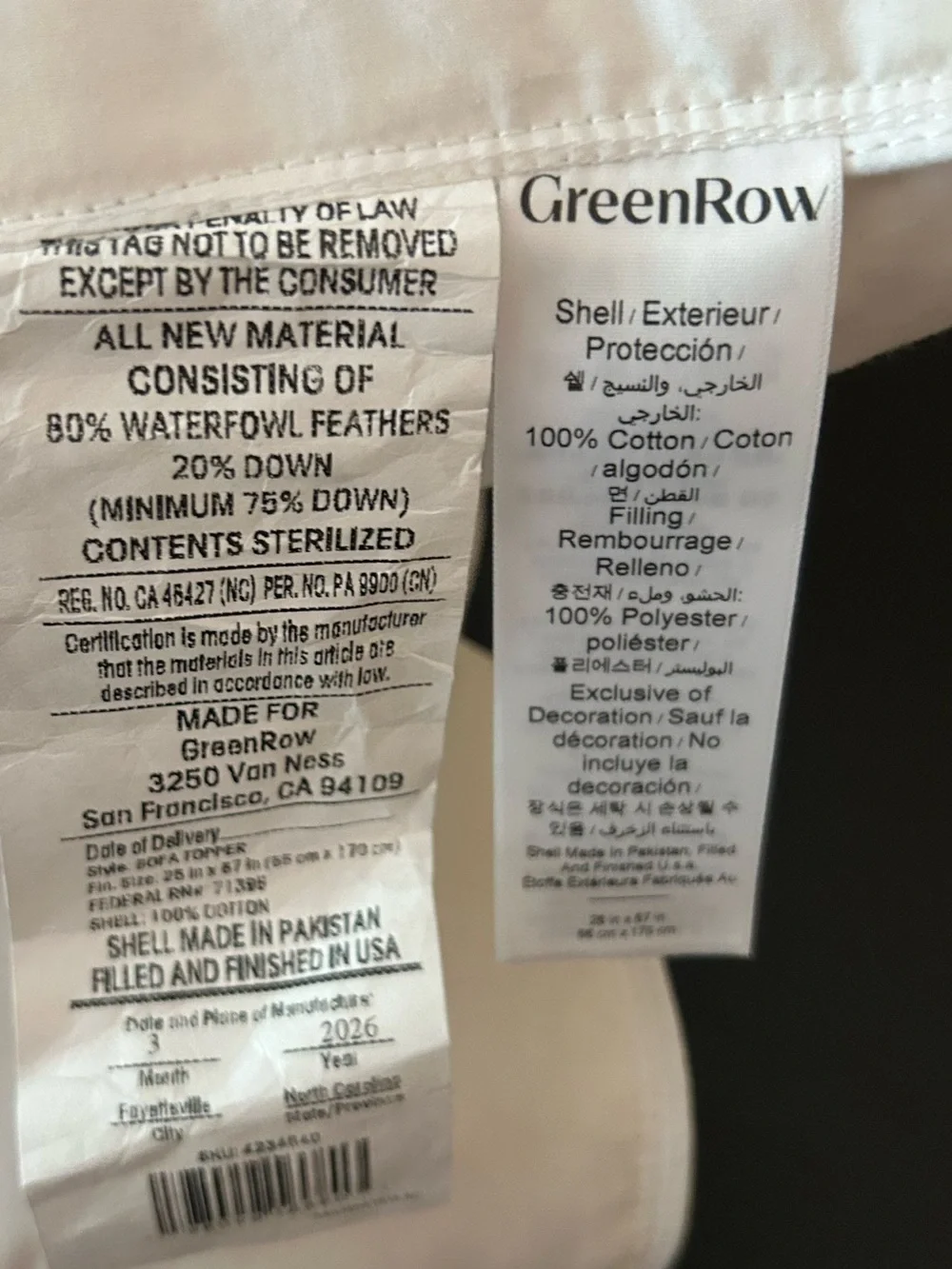GreenRow sofa topper insert heavy fill down